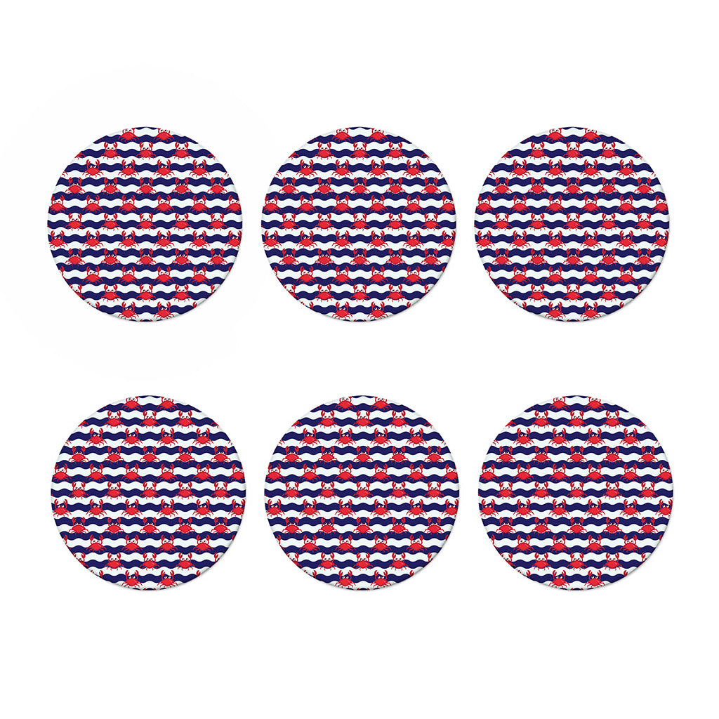 Blue And White Wave Crab Pattern Print Coaster Set