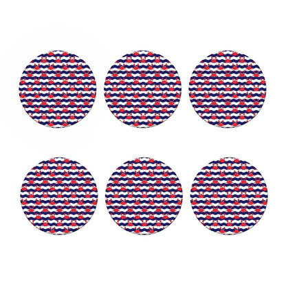 Blue And White Wave Crab Pattern Print Coaster Set