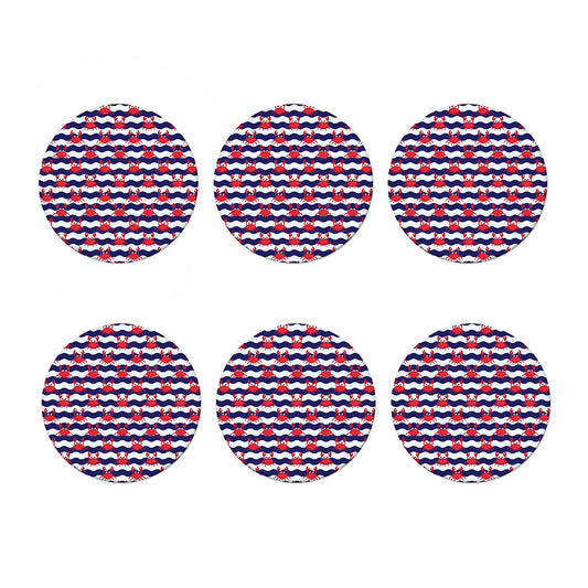 Blue And White Wave Crab Pattern Print Coaster Set