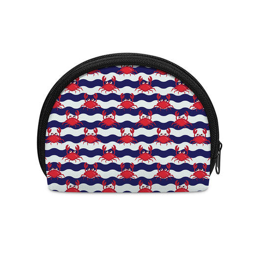 Blue And White Wave Crab Pattern Print Coin Purse