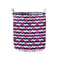 Blue And White Wave Crab Pattern Print Collapsible Laundry Basket