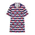 Blue And White Wave Crab Pattern Print Cotton Hawaiian Shirt