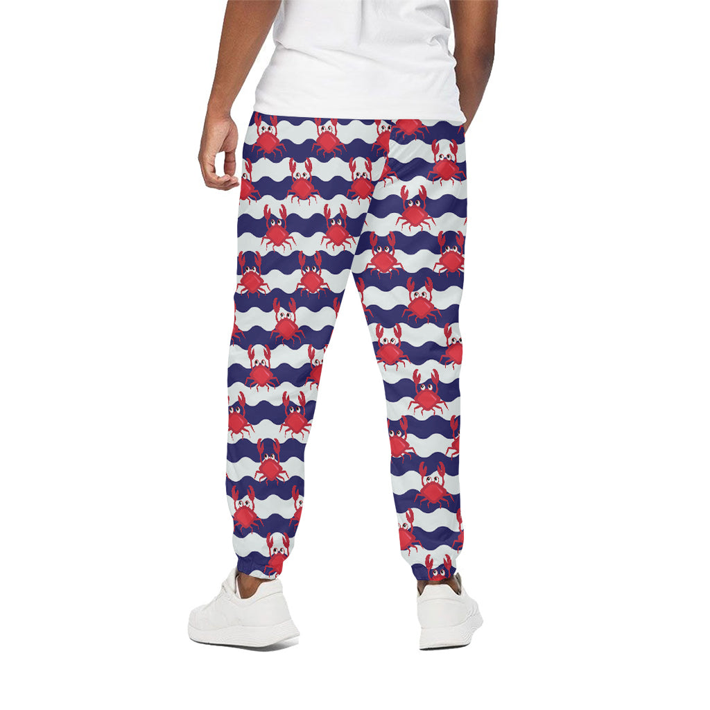 Blue And White Wave Crab Pattern Print Cotton Pants