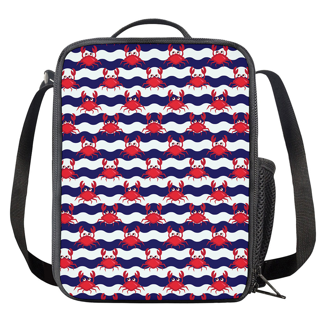Blue And White Wave Crab Pattern Print Crossbody Lunch Bag