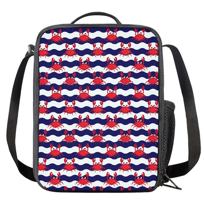 Blue And White Wave Crab Pattern Print Crossbody Lunch Bag