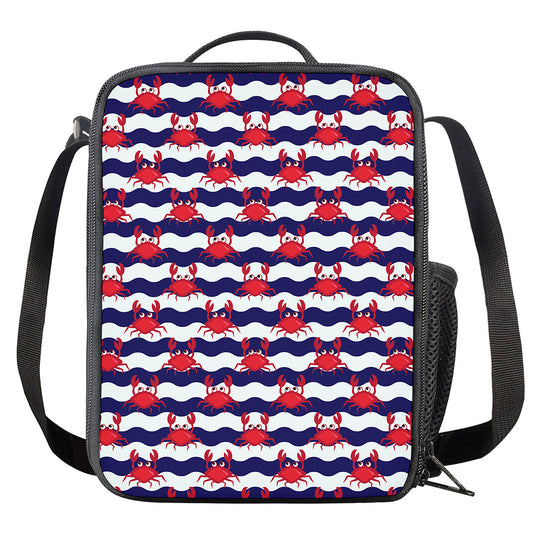 Blue And White Wave Crab Pattern Print Crossbody Lunch Bag