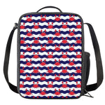 Blue And White Wave Crab Pattern Print Crossbody Lunch Bag