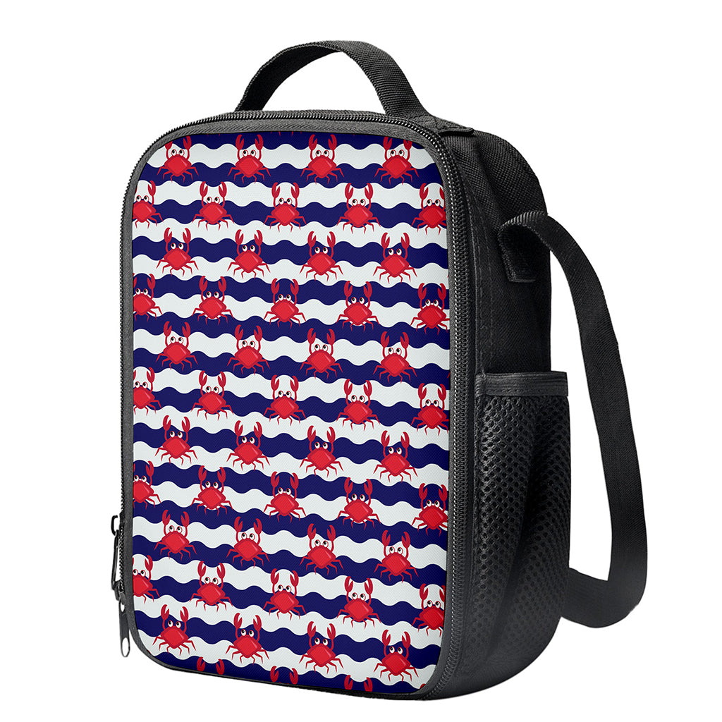 Blue And White Wave Crab Pattern Print Crossbody Lunch Bag