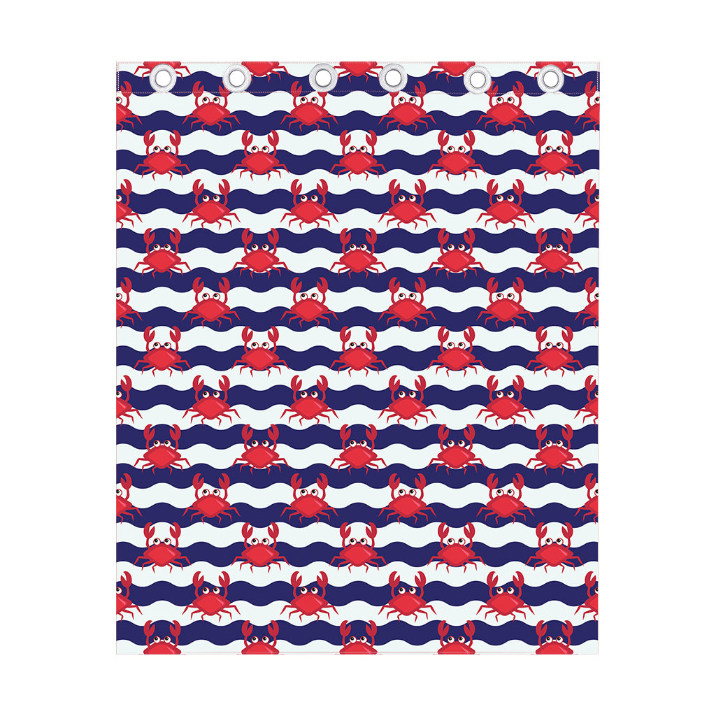 Blue And White Wave Crab Pattern Print Curtain