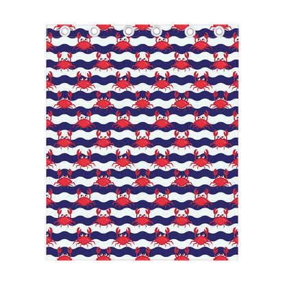 Blue And White Wave Crab Pattern Print Curtain