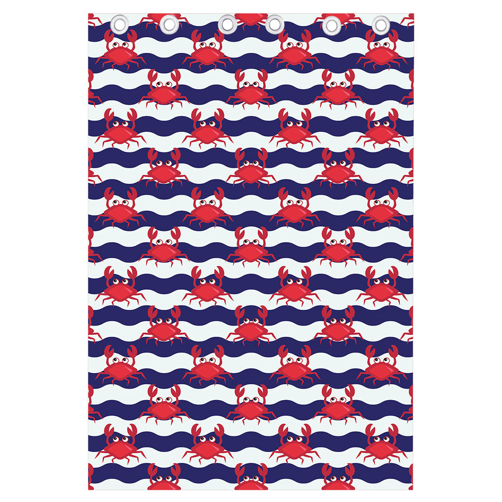 Blue And White Wave Crab Pattern Print Curtain