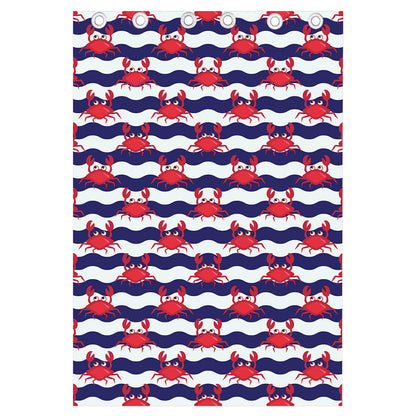 Blue And White Wave Crab Pattern Print Curtain