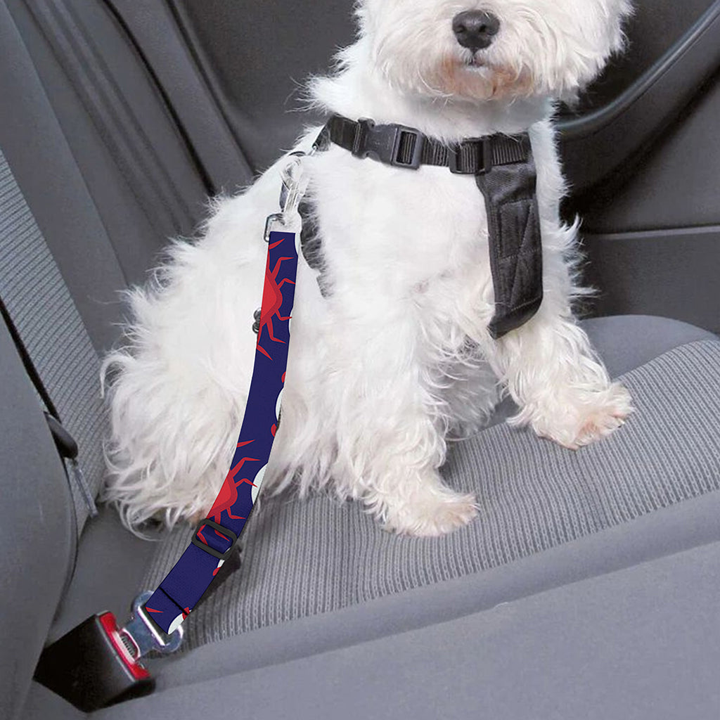 Blue And White Wave Crab Pattern Print Dog Seat Belt