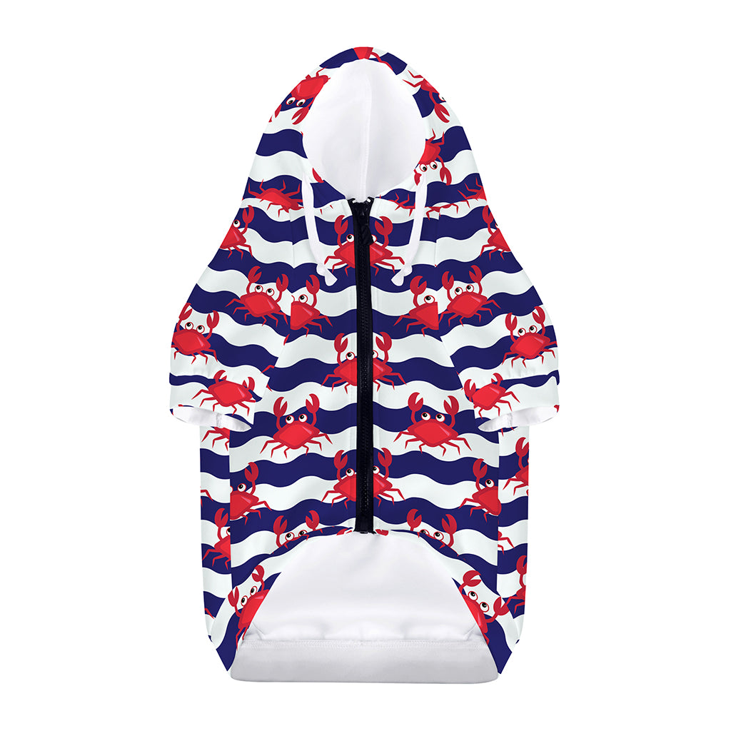 Blue And White Wave Crab Pattern Print Dog Zip Up Hoodie