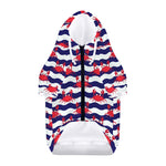 Blue And White Wave Crab Pattern Print Dog Zip Up Hoodie