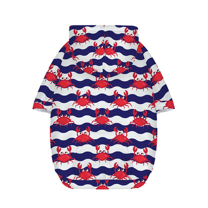 Blue And White Wave Crab Pattern Print Dog Zip Up Hoodie
