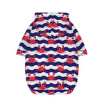 Blue And White Wave Crab Pattern Print Dog Zip Up Hoodie