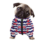 Blue And White Wave Crab Pattern Print Dog Zip Up Jacket