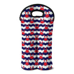 Blue And White Wave Crab Pattern Print Double Neoprene Wine Tote