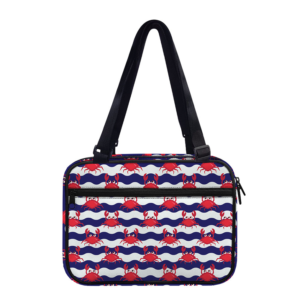 Blue And White Wave Crab Pattern Print Double Strap Bible Bag