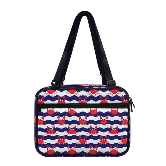 Blue And White Wave Crab Pattern Print Double Strap Bible Bag