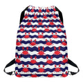 Blue And White Wave Crab Pattern Print Drawstring Backpack