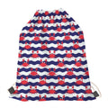 Blue And White Wave Crab Pattern Print Drawstring Bag