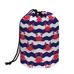 Blue And White Wave Crab Pattern Print Drawstring Makeup Bag