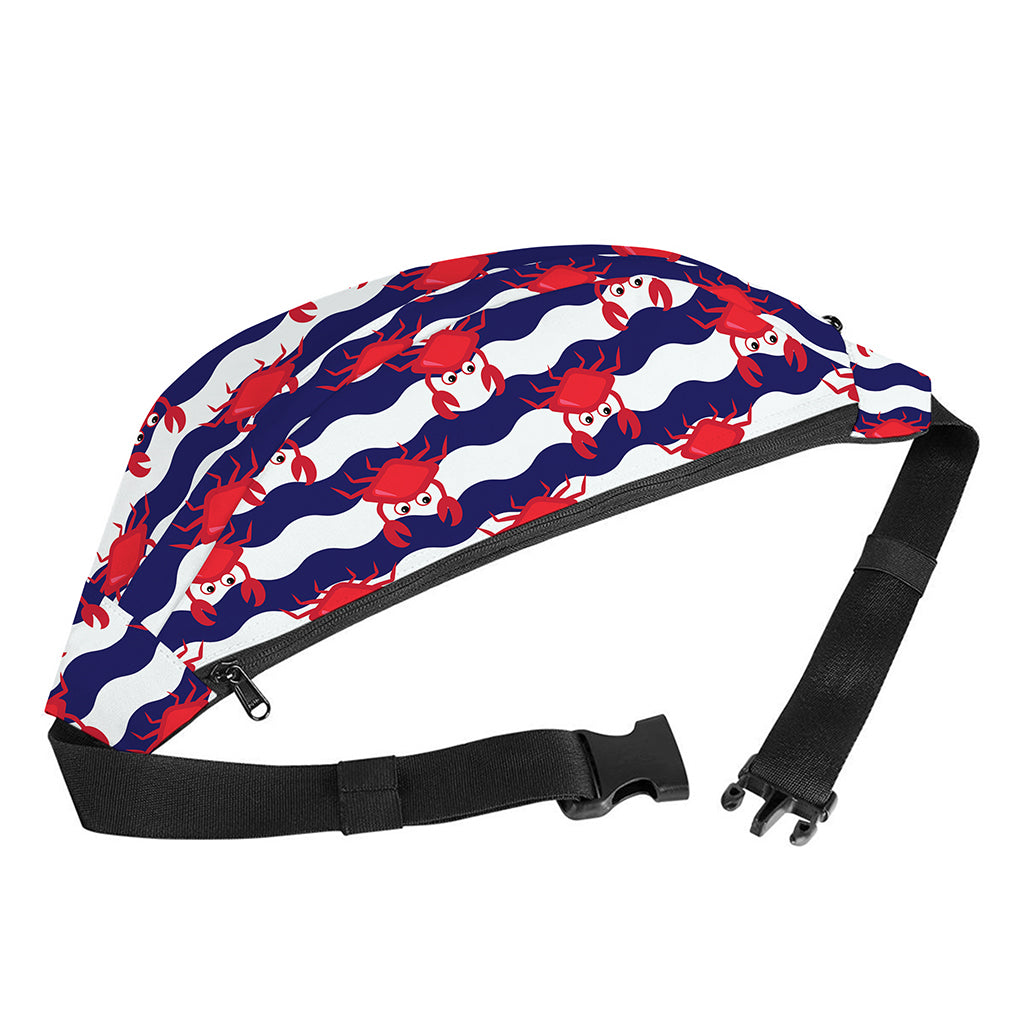 Blue And White Wave Crab Pattern Print Fanny Pack