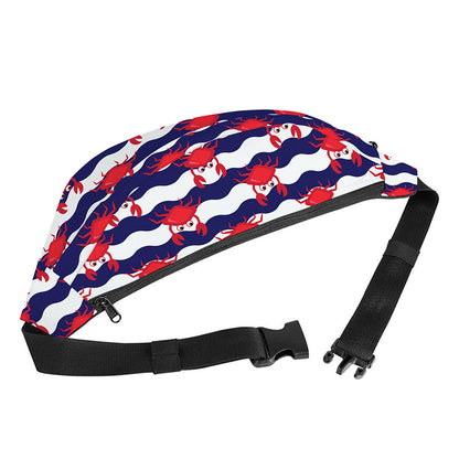 Blue And White Wave Crab Pattern Print Fanny Pack