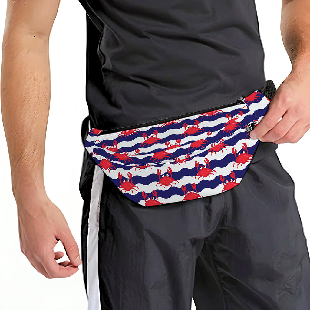 Blue And White Wave Crab Pattern Print Fanny Pack