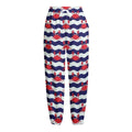 Blue And White Wave Crab Pattern Print Fleece Lined Knit Pants