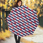 Blue And White Wave Crab Pattern Print Foldable Umbrella