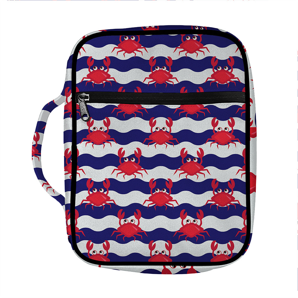Blue And White Wave Crab Pattern Print Front Pocket Bible Bag