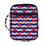 Blue And White Wave Crab Pattern Print Front Pocket Bible Bag
