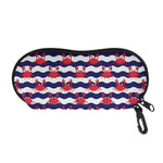Blue And White Wave Crab Pattern Print Glasses Case
