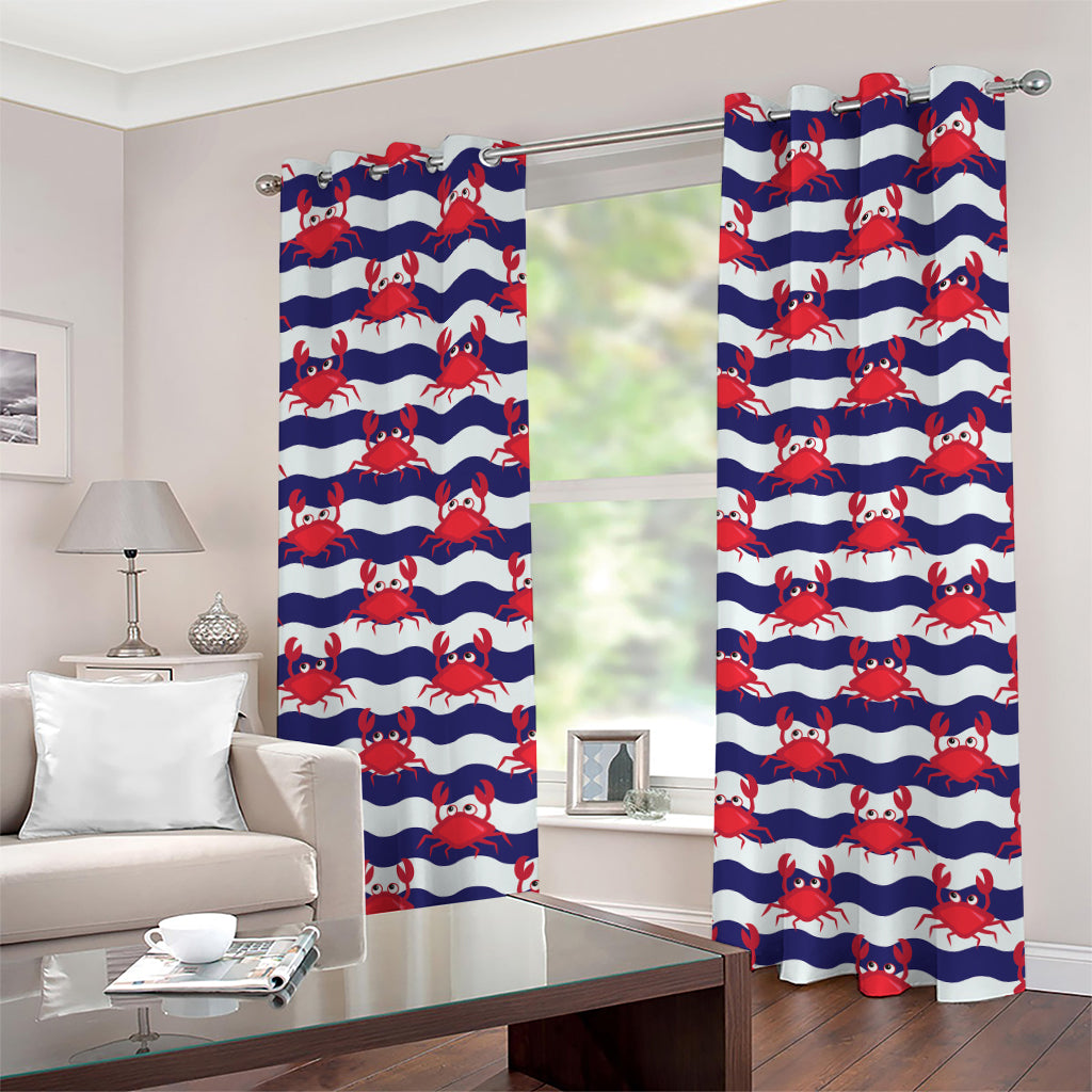 Blue And White Wave Crab Pattern Print Grommet Curtains