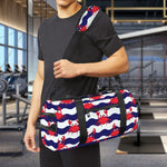 Blue And White Wave Crab Pattern Print Gym Bag