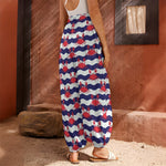 Blue And White Wave Crab Pattern Print Harem Pants
