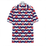 Blue And White Wave Crab Pattern Print Hawaiian Shirt