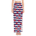 Blue And White Wave Crab Pattern Print High Slit Maxi Skirt