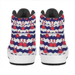 Blue And White Wave Crab Pattern Print High Top Leather Sneakers