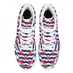 Blue And White Wave Crab Pattern Print High Top Leather Sneakers