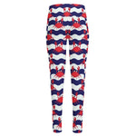 Blue And White Wave Crab Pattern Print High-Waisted Pocket Leggings