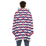 Blue And White Wave Crab Pattern Print Hoodie Blanket