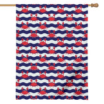 Blue And White Wave Crab Pattern Print House Flag