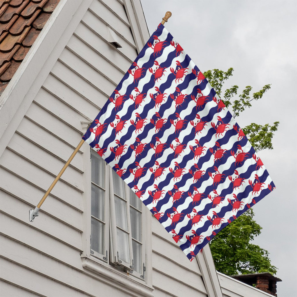Blue And White Wave Crab Pattern Print House Flag