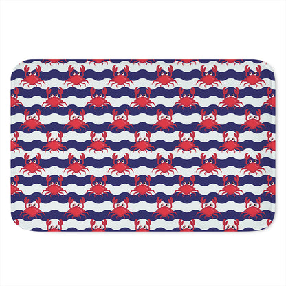 Blue And White Wave Crab Pattern Print Indoor Door Mat