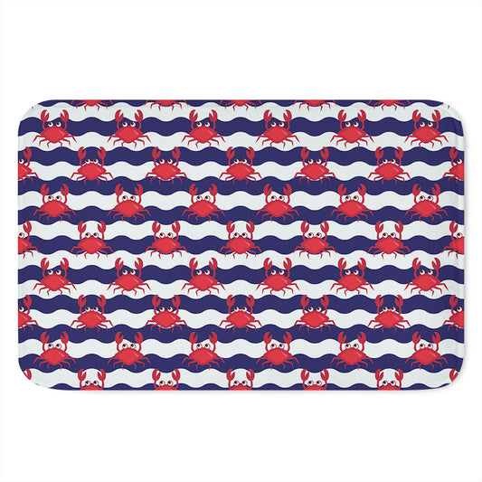 Blue And White Wave Crab Pattern Print Indoor Door Mat