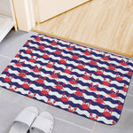 Blue And White Wave Crab Pattern Print Indoor Door Mat